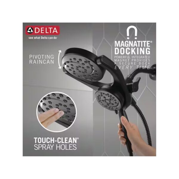 HydroRain Two-in-One 4-Spray Patterns 6 in. Wall Mount Dual Shower Heads with MagnaTite in Matte Black