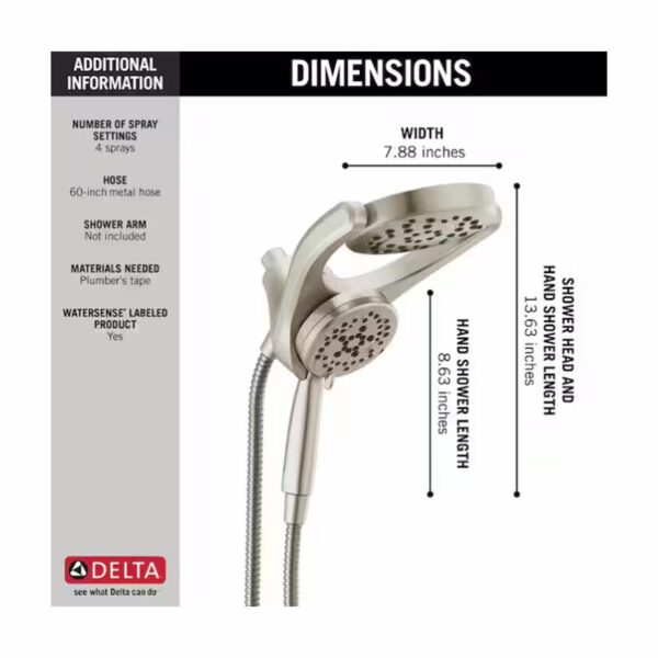HydroRain Two-in-One 4-Spray Patterns 6 in. Wall Mount Dual Shower Heads with MagnaTite in SpotShield Brushed Nickel