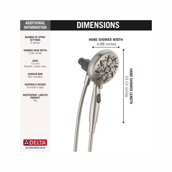 SureDock Magnetic 6-Spray Patterns 1.75 GPM 4.94 in. Wall Mount Handheld Shower Head in Spotshield Brushed Nickel
