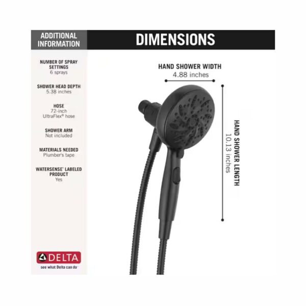 SureDock Magnetic 6-Spray Patterns 1.75 GPM 4.94 in. Wall Mount Handheld Shower Head in Matte Black
